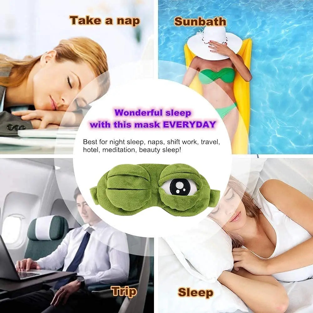 3D Sad Frog Sleep Mask Natural Sleeping Eyeshade Cover Shade Eye Patch For Travel Office Room Relieve Stress Anxiety Gift