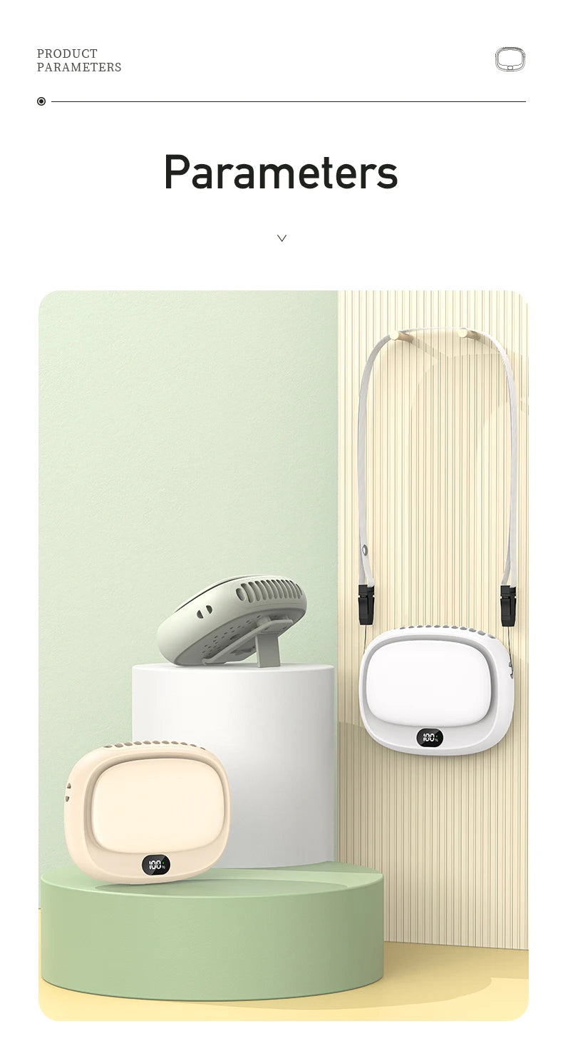 2024 New 1800mAh Handheld Mini Fan Multifunction Neck Hanging Fans 5 Speed USB Rechargeable Fan with Display Screen