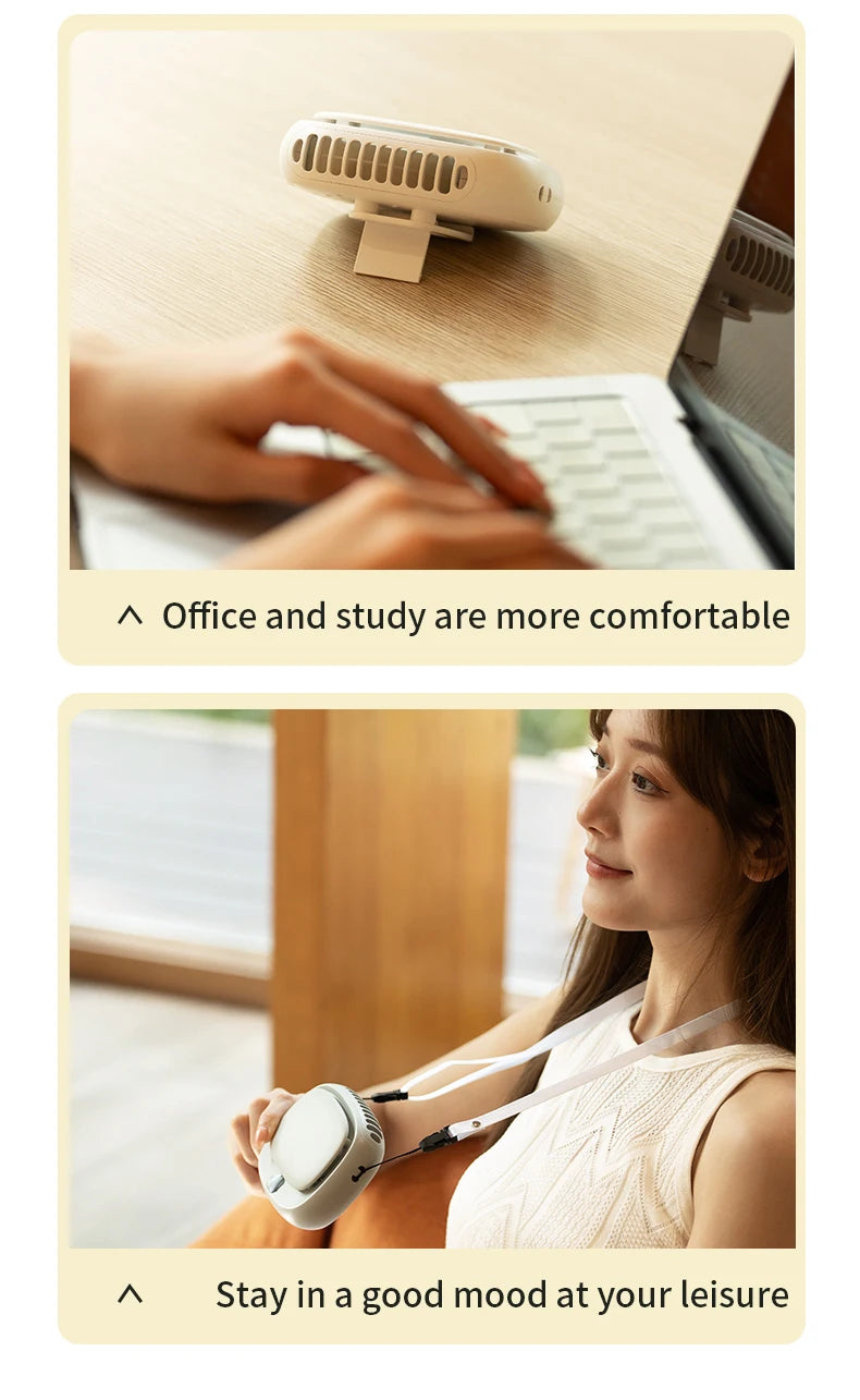 2024 New 1800mAh Handheld Mini Fan Multifunction Neck Hanging Fans 5 Speed USB Rechargeable Fan with Display Screen