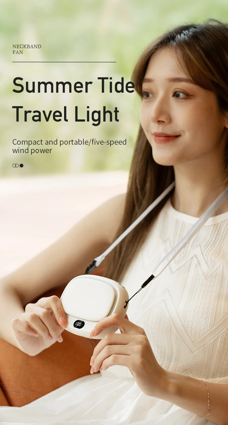 2024 New 1800mAh Handheld Mini Fan Multifunction Neck Hanging Fans 5 Speed USB Rechargeable Fan with Display Screen