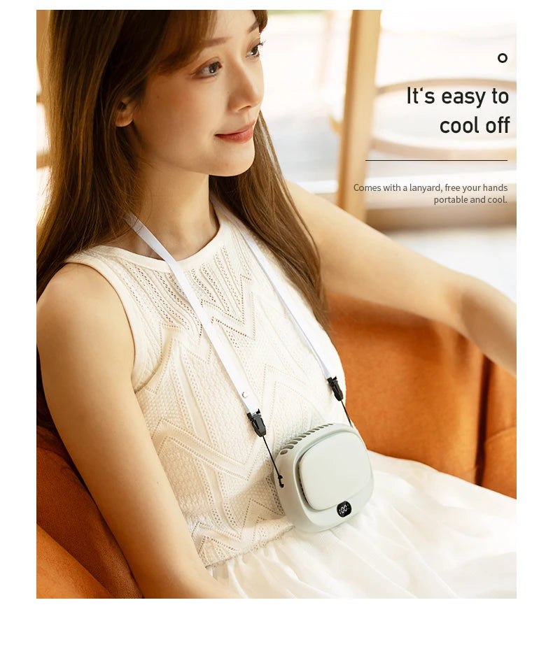 2024 New 1800mAh Handheld Mini Fan Multifunction Neck Hanging Fans 5 Speed USB Rechargeable Fan with Display Screen