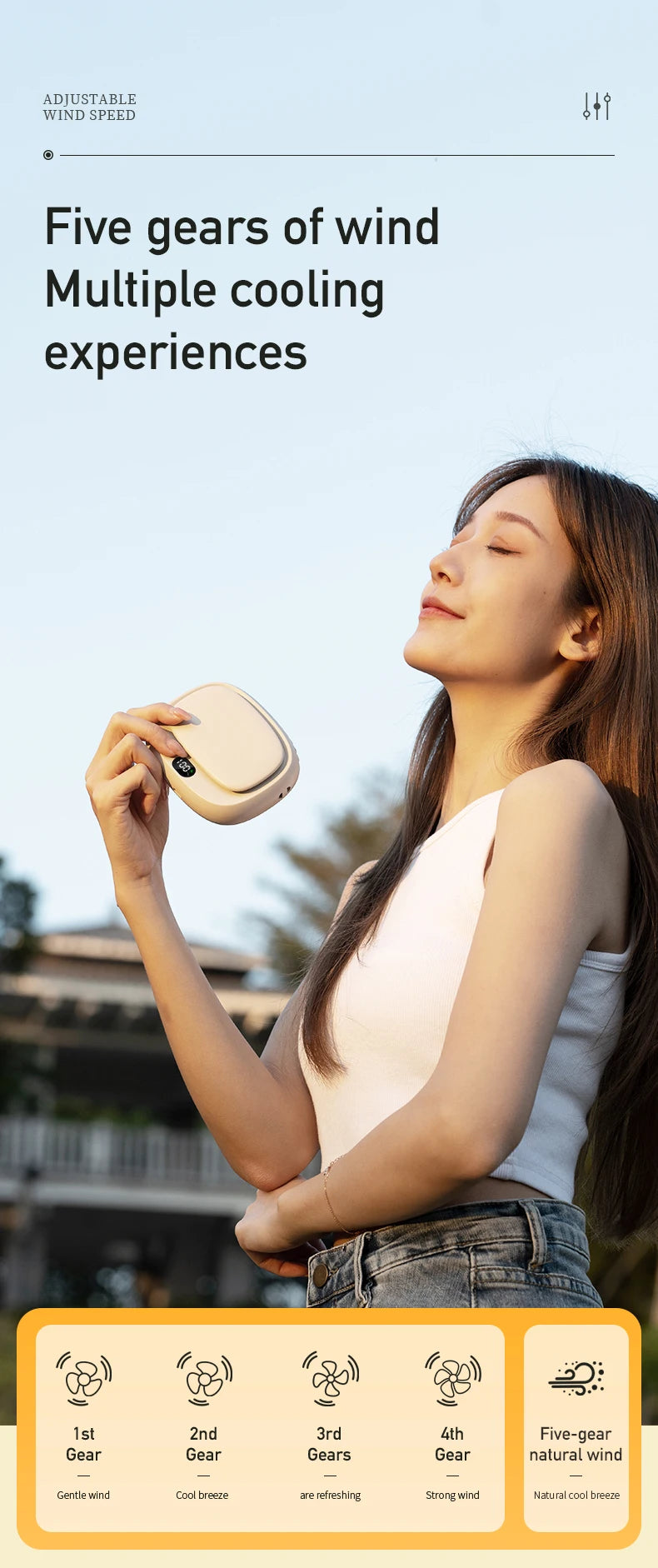 2024 New 1800mAh Handheld Mini Fan Multifunction Neck Hanging Fans 5 Speed USB Rechargeable Fan with Display Screen