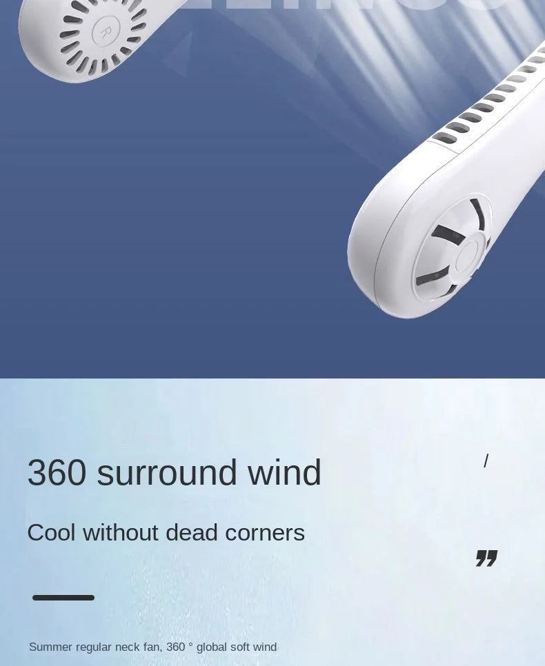 2025 Long endur New Mini Neck Mounted Fan Portable Bladeless Neck Rechargeable Air Cooler 3 Speed Mini Summer Sports Fan Outdoor