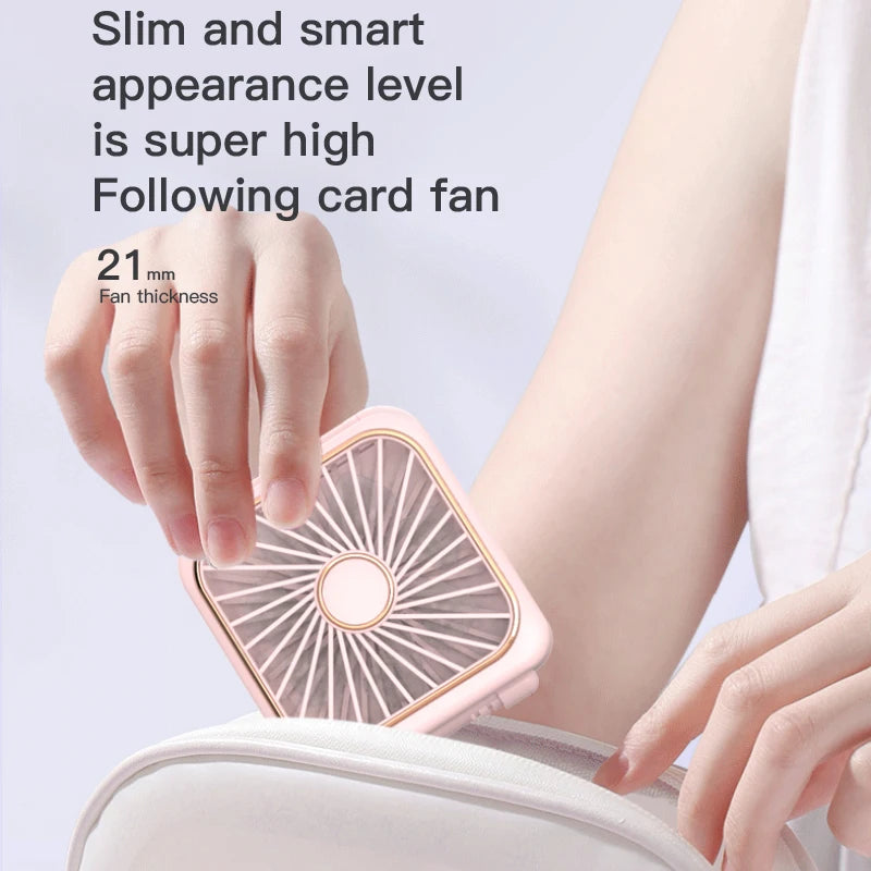 3-in-1 Mini Portable Fan Hanging Neck Fan Handheld Fan & Foldable Mirror with Power Bank, Compact & Portable for Summer Sports