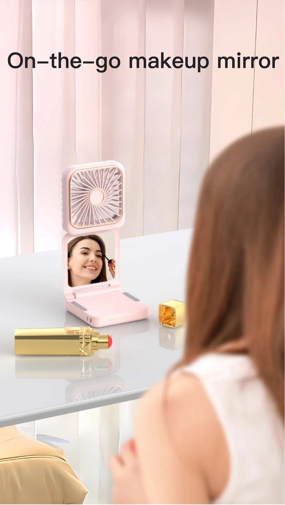 3-in-1 Mini Portable Fan Hanging Neck Fan Handheld Fan & Foldable Mirror with Power Bank, Compact & Portable for Summer Sports